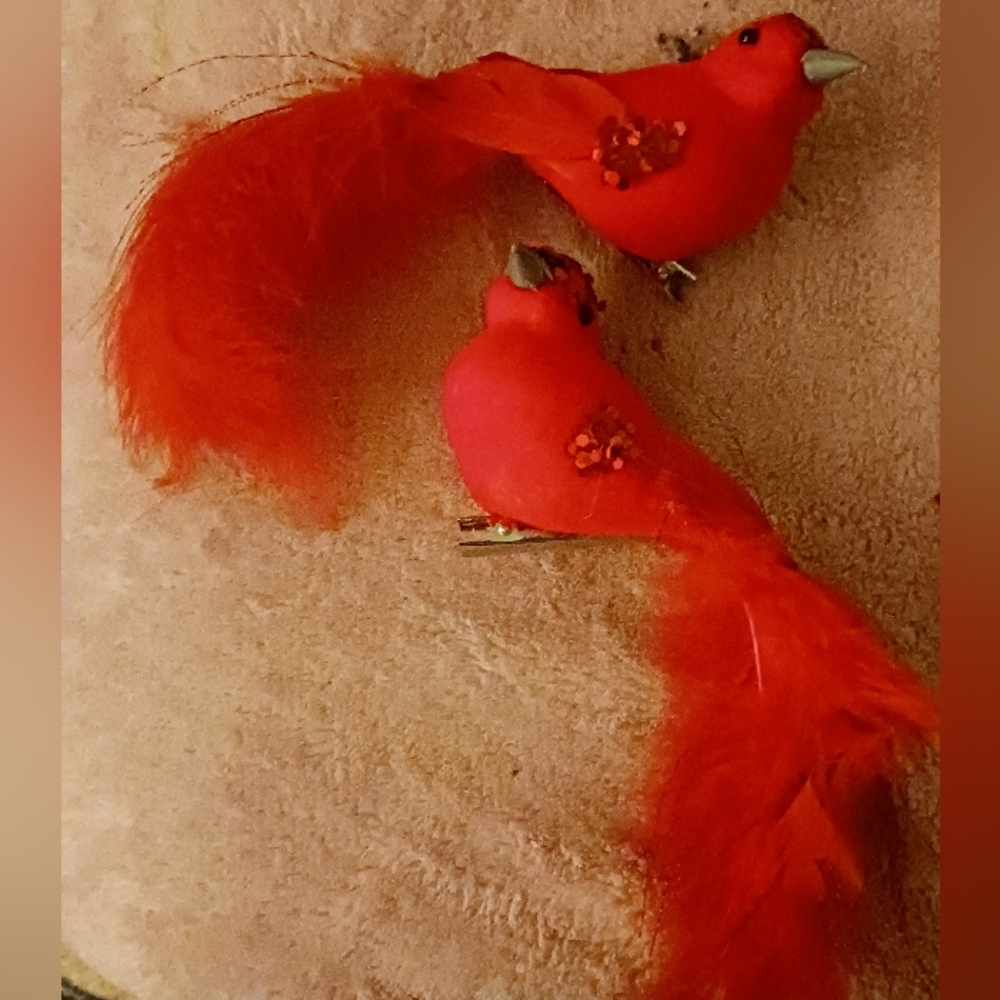 Red Decorative Clip-On Bird Pair Or Hair Clip